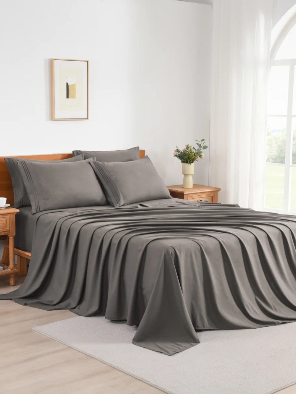 Soft Gray Full 6 piece Bed Sheet Set -